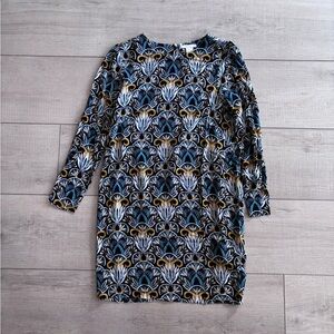 H&M Navy, White & Mustard Playful Patterned Cottagecore Long Sleeve Dress Size 6